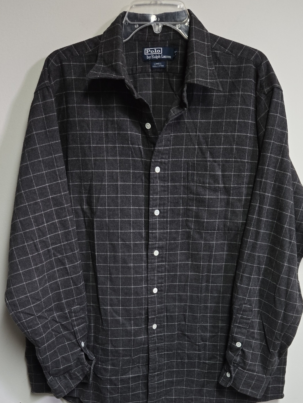 Polo by Ralph Lauren Men’s Charcoal Windowpane Button-Down Shirt 100% Cotton XL